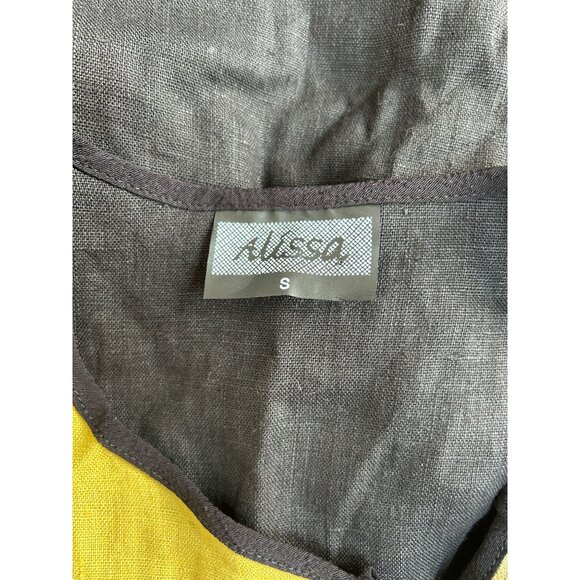 Alissa Artistic Asymmetric Linen Jacket Womens Small Yellow Black Art to Wear - Picture 3 of 7